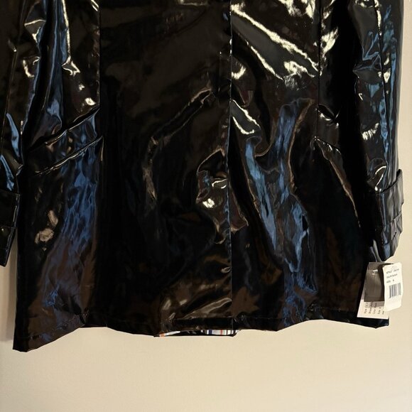 Jane Post Women S Black Snap Front Detachable Hood Iconic Slicker Raincoat NWT - Picture 2 of 15